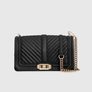 Rebecca Minkoff Leather Chevron Quilted Love Crossbody Bag Black & Light Gold
